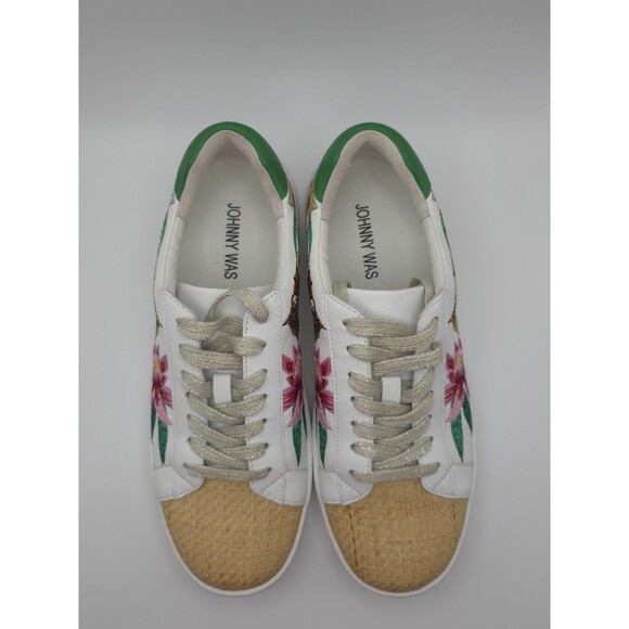 JOHNNY WAS Maisie White Leather Tropical Tiger Embroidered Sneakers ~ Womens 7.5 - Picture 8 of 13